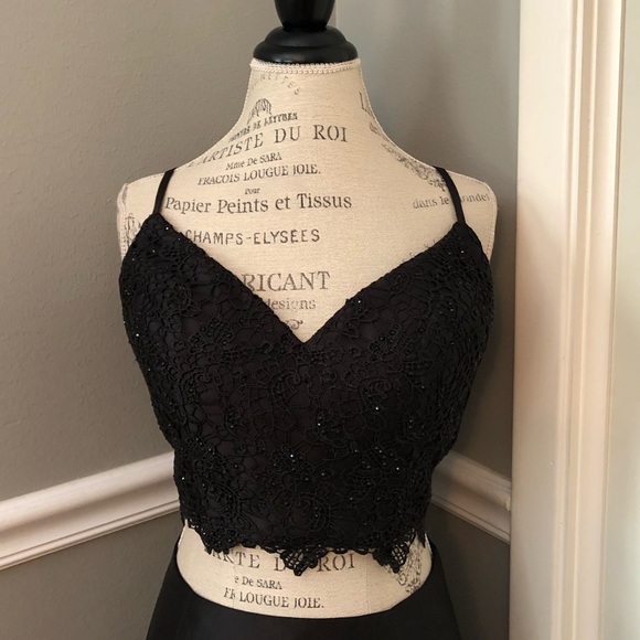 NEW ALYCE PARIS SZ 12 BLACK TWO PIECE LACE BEADED FORMAL EVENING GOWN - Picture 3 of 16